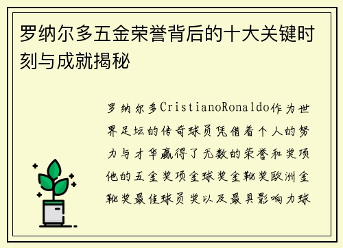 罗纳尔多五金荣誉背后的十大关键时刻与成就揭秘
